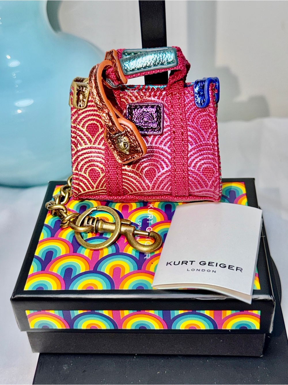 Kurt Geiger Multicolor Pink Southbank Mini Bag Charm with Gold Hardware NWT